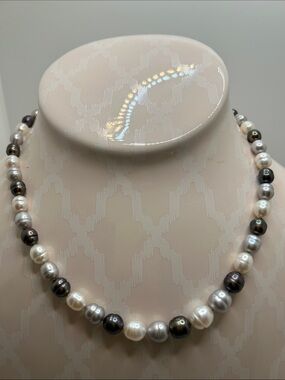 Honora Multi-Tone Pearl Strand Necklace in White, Silver, and Black